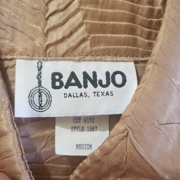Vintage BANJO Women's Western Button-Up Shirt Sz M Tan Textured Coastal Cowgirl - Picture 7 of 8